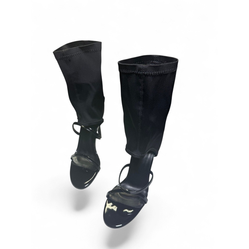 Black Strappy Sock Boot Stiletto Sandals Open Toe Ankle Boots EU 37